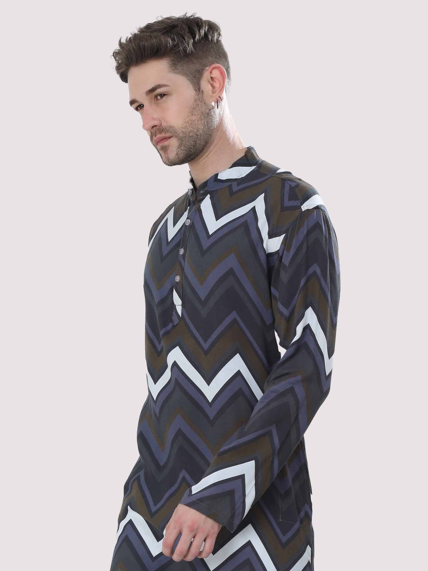 Wave Printed Kurta Men's Plus Size - Guniaa Fashions