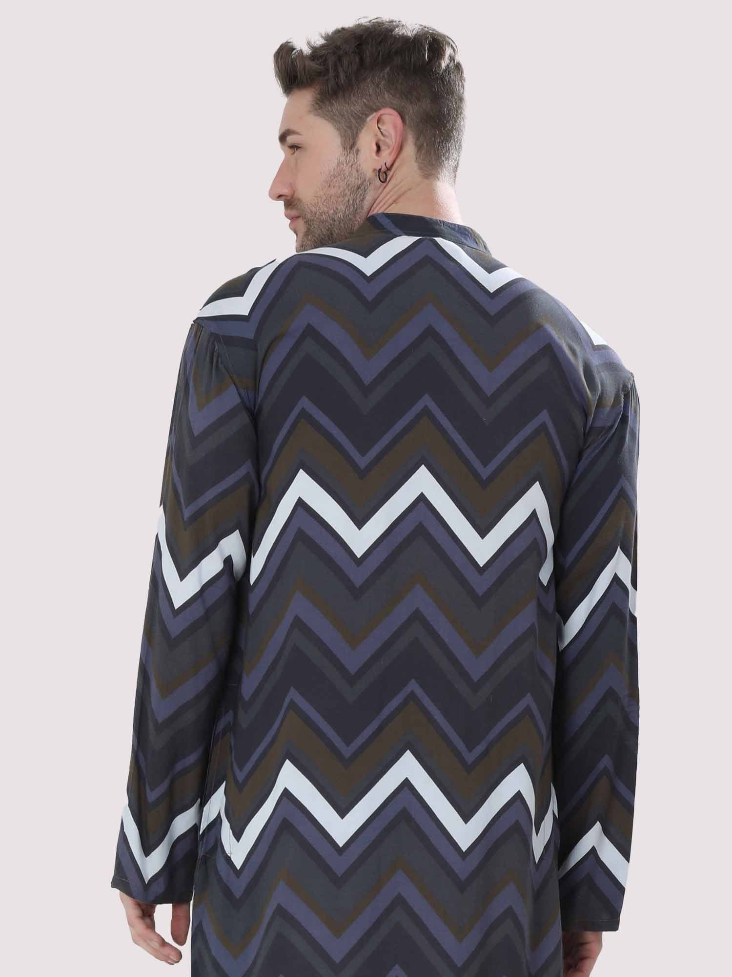 Wave Printed Kurta Men's Plus Size - Guniaa Fashions