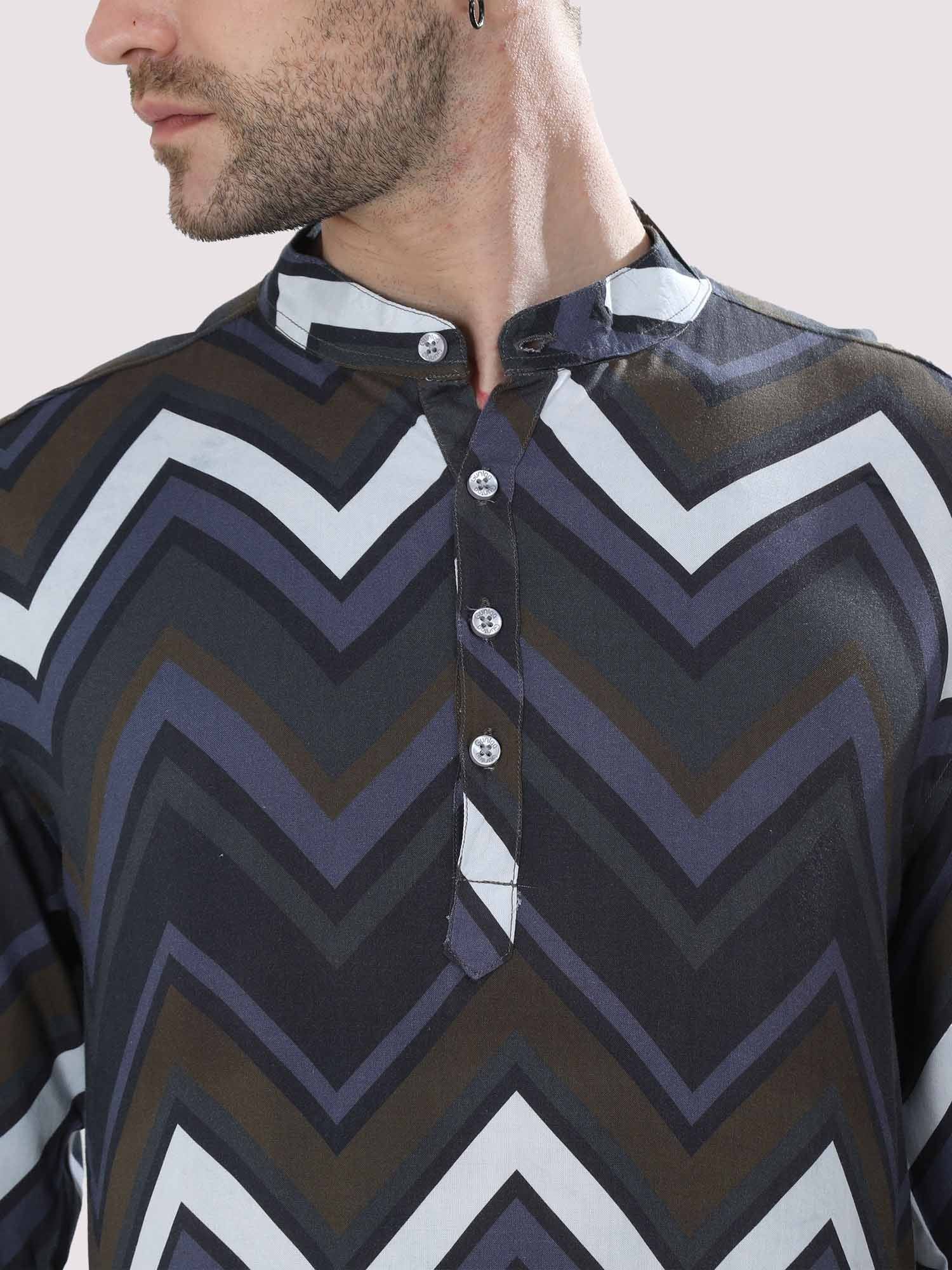 Wave Printed Kurta Men's Plus Size - Guniaa Fashions