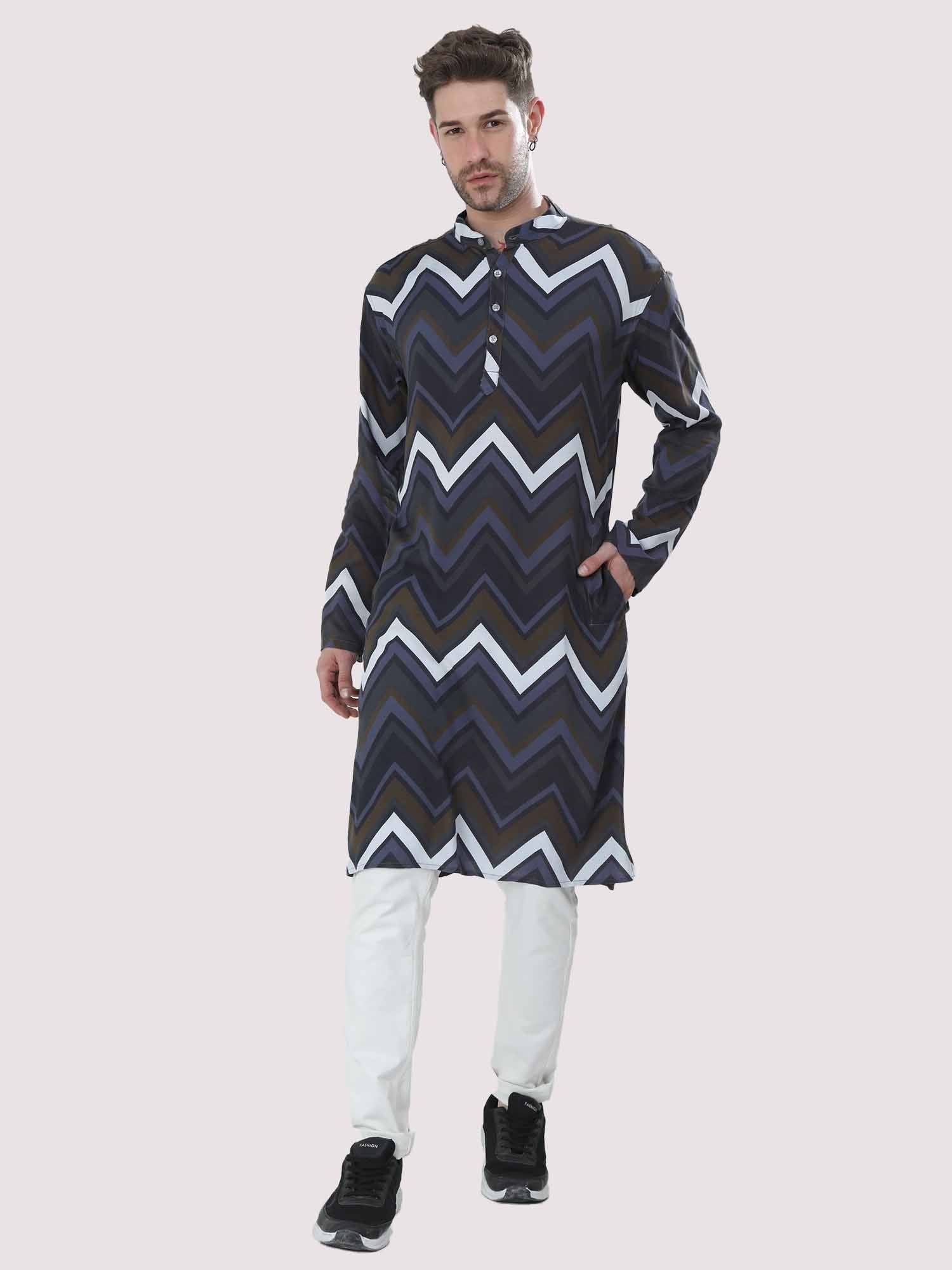 Wave Printed Kurta Men's Plus Size - Guniaa Fashions