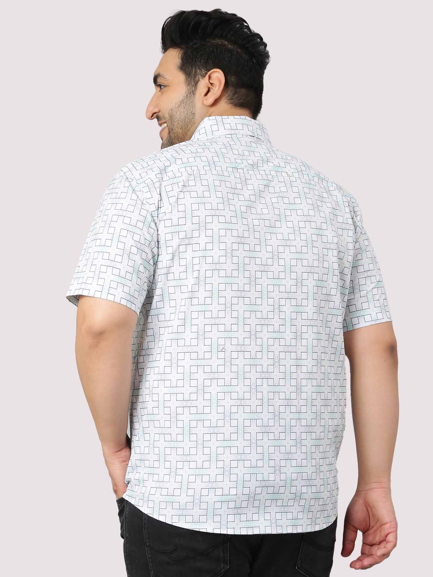 White Grey Connecting Checks Half Sleeve Shirt Men's Plus Size - Guniaa Fashions