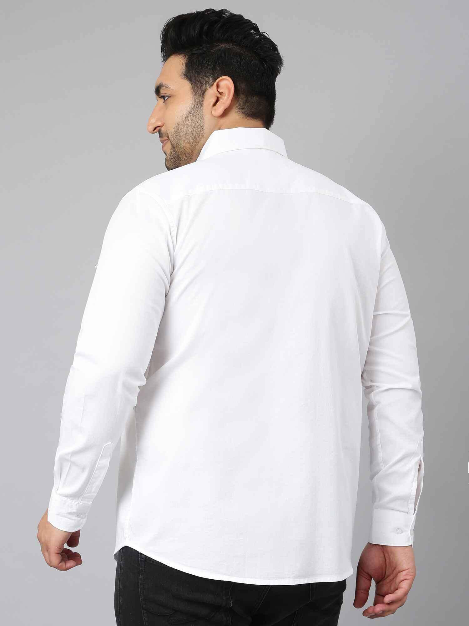 White Solid Pure Cotton Full Sleeve Shirt Men's Plus Size - Guniaa Fashions