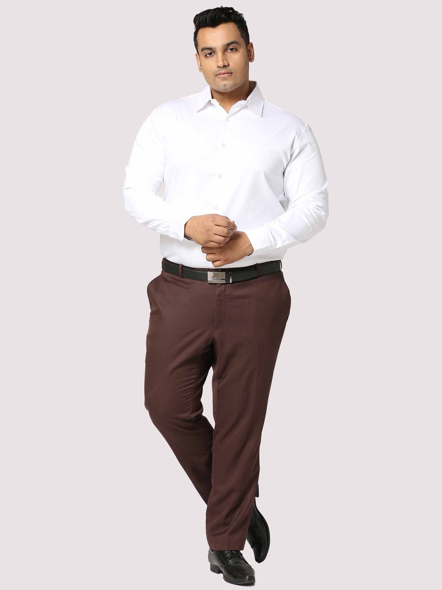 White Solid Stretchable Cotton Shirt Men's Plus Size - Guniaa Fashions