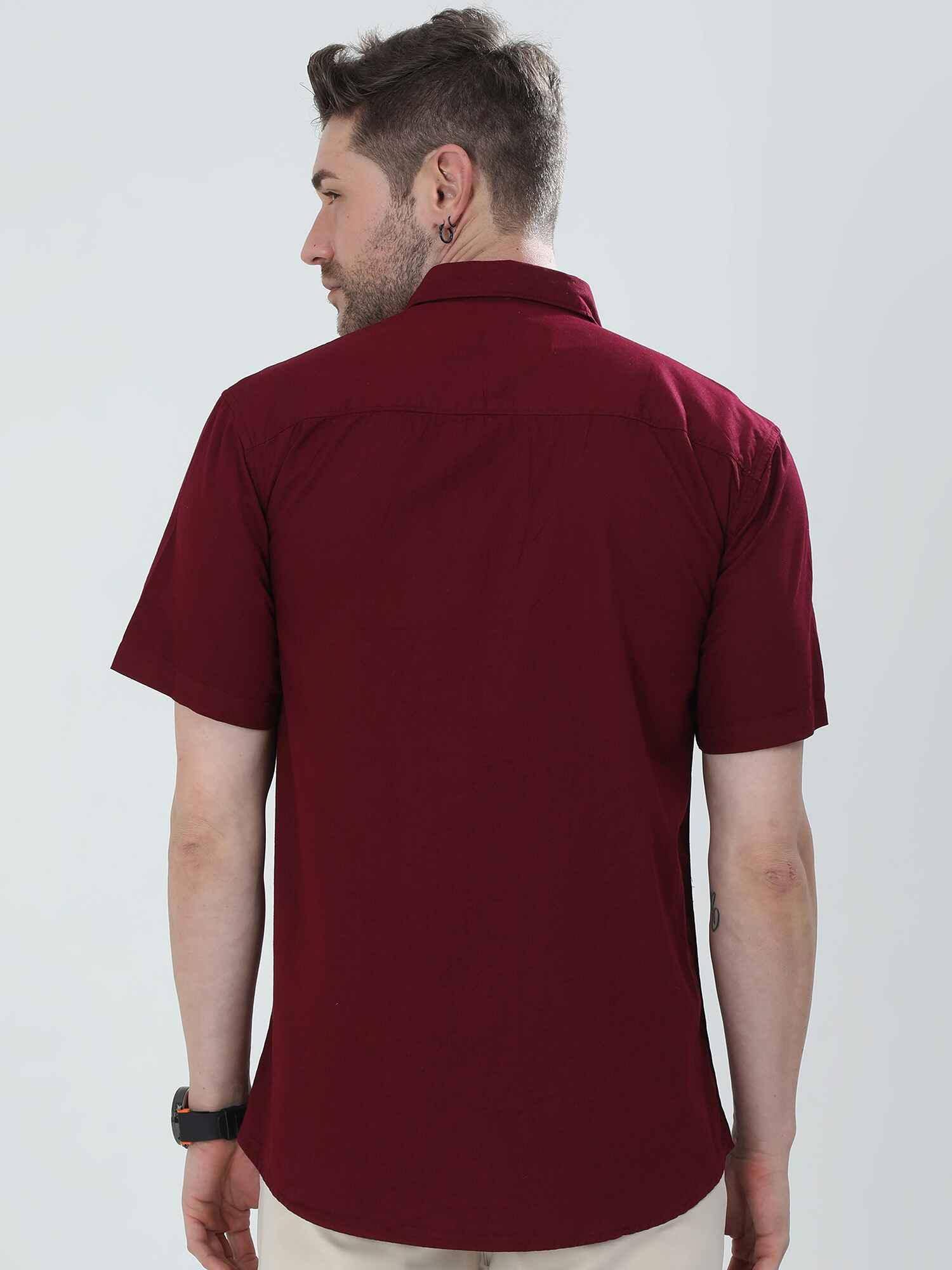 Brick Red Solid Half Sleeve Shirt