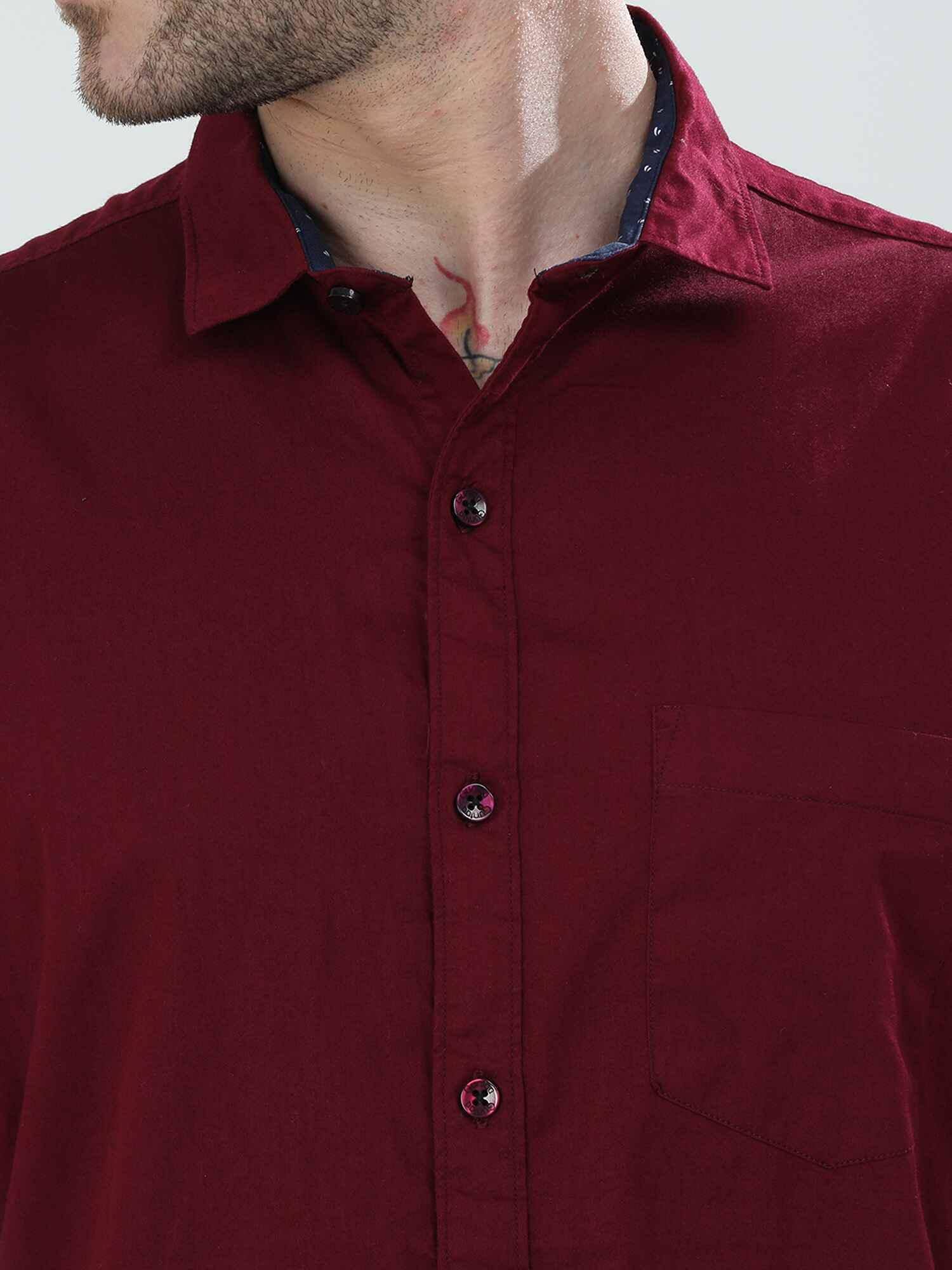Brick Red Solid Half Sleeve Shirt