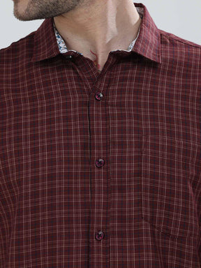 Brown Checkered Cotton Full Shirt - Guniaa Fashions
