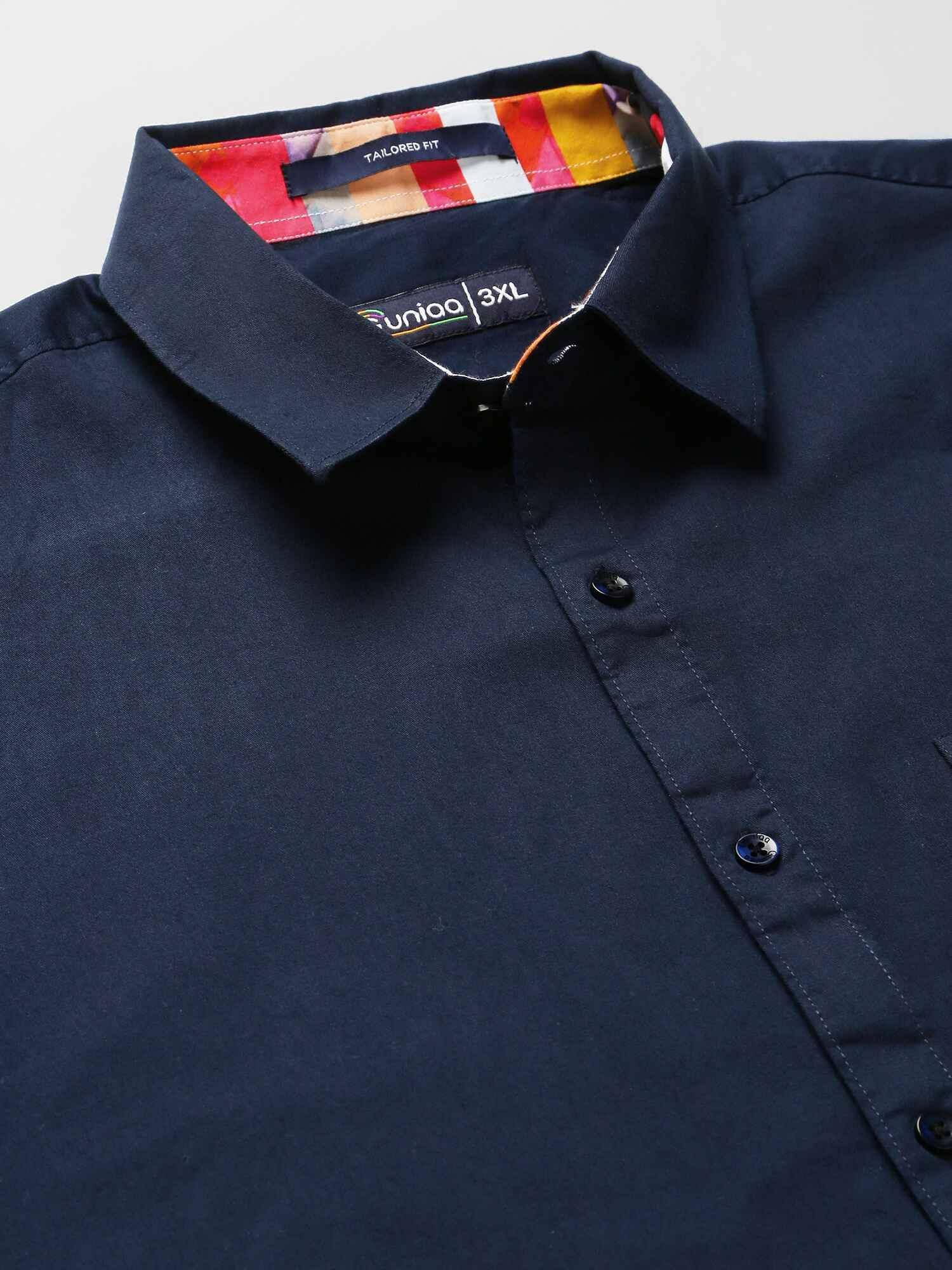 Indigo Blue Pure Cotton Half Sleeve Shirt Men's Plus Size