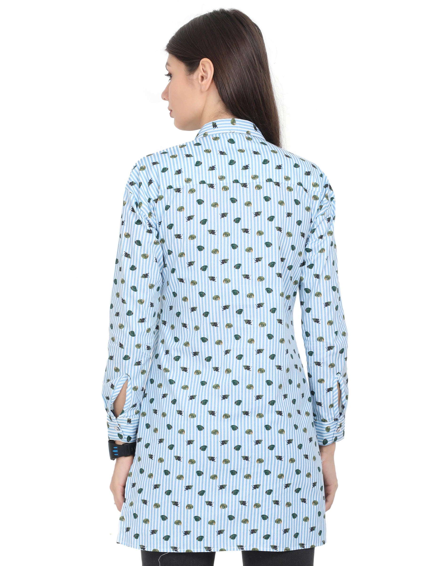 Light Blue Digital Printed Tailored Fit Long Shirt - Guniaa Fashions