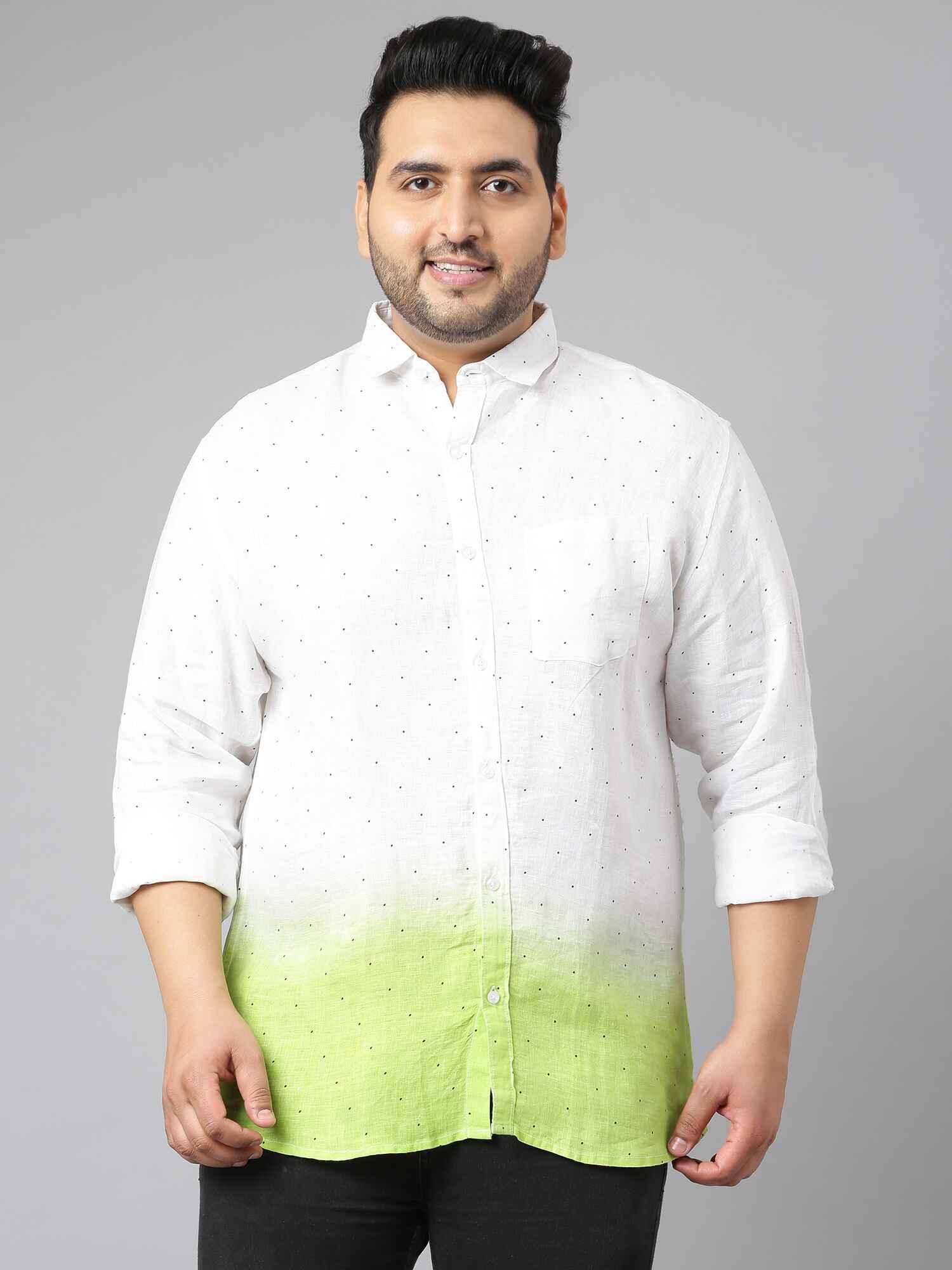 Light Green Ombre Digital Printed  Linen Shirt Men's Plus Size