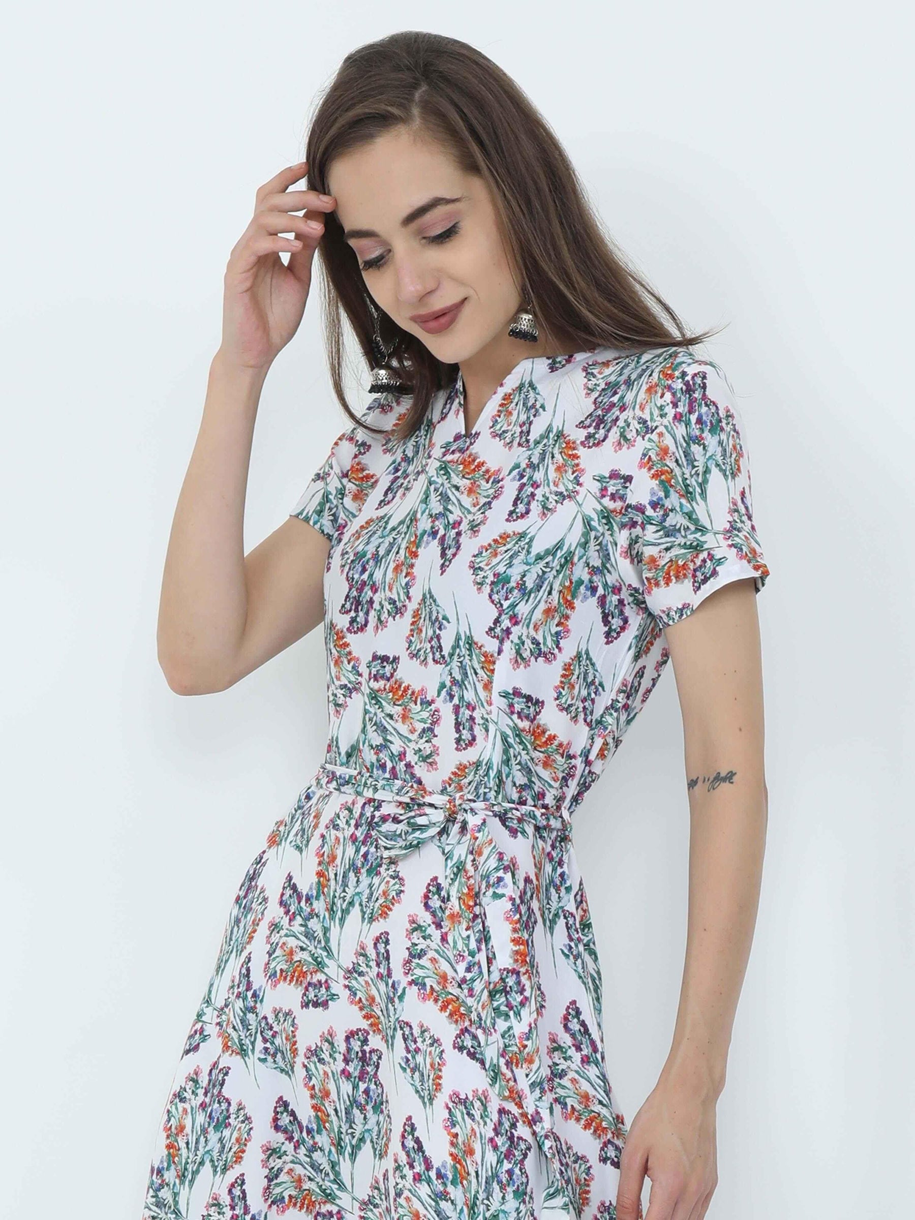 Multicolored Digital Print Fit & Flare Maxi Dress - Guniaa Fashions