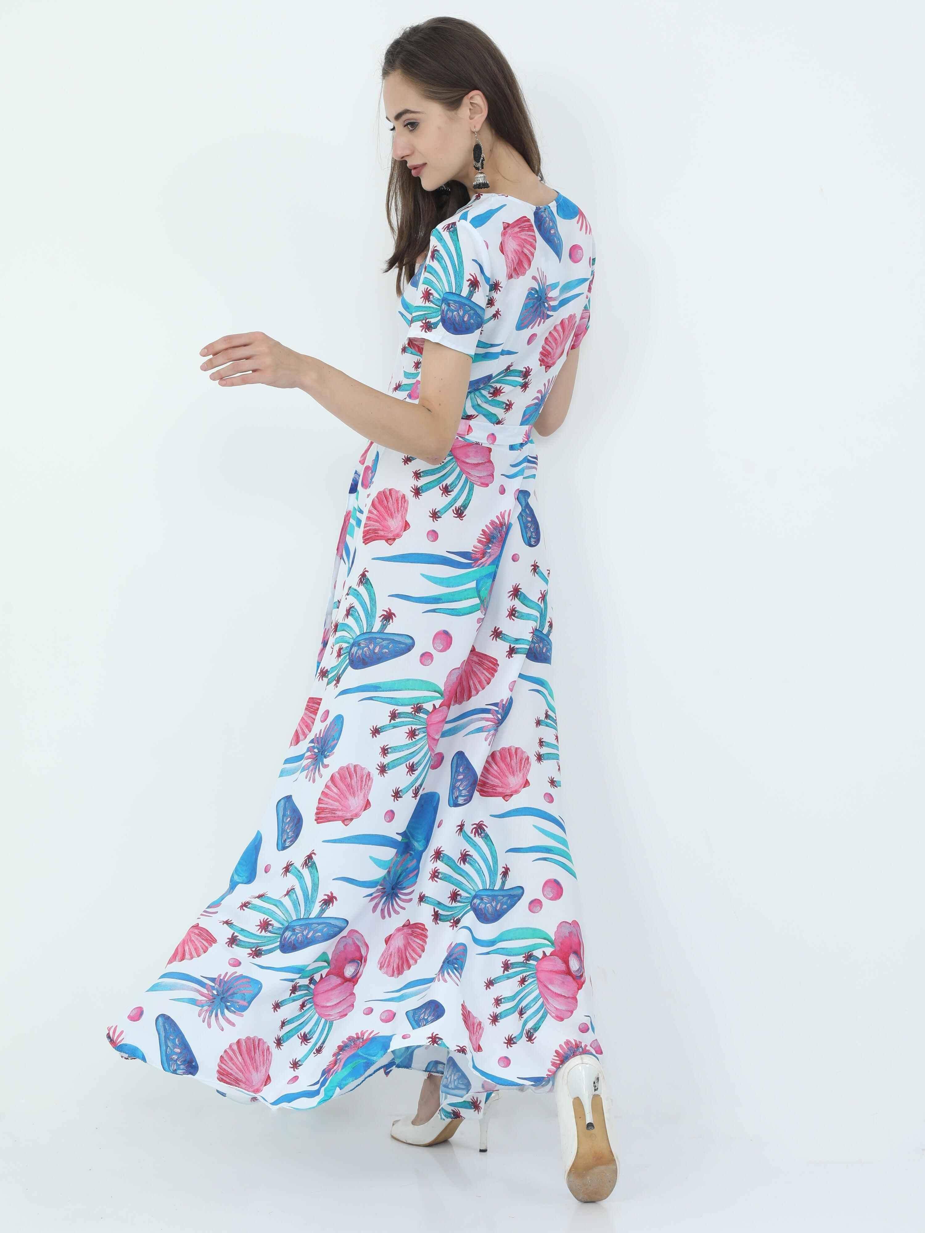 Multicolored Digital Print Fit & Flare Maxi Dress