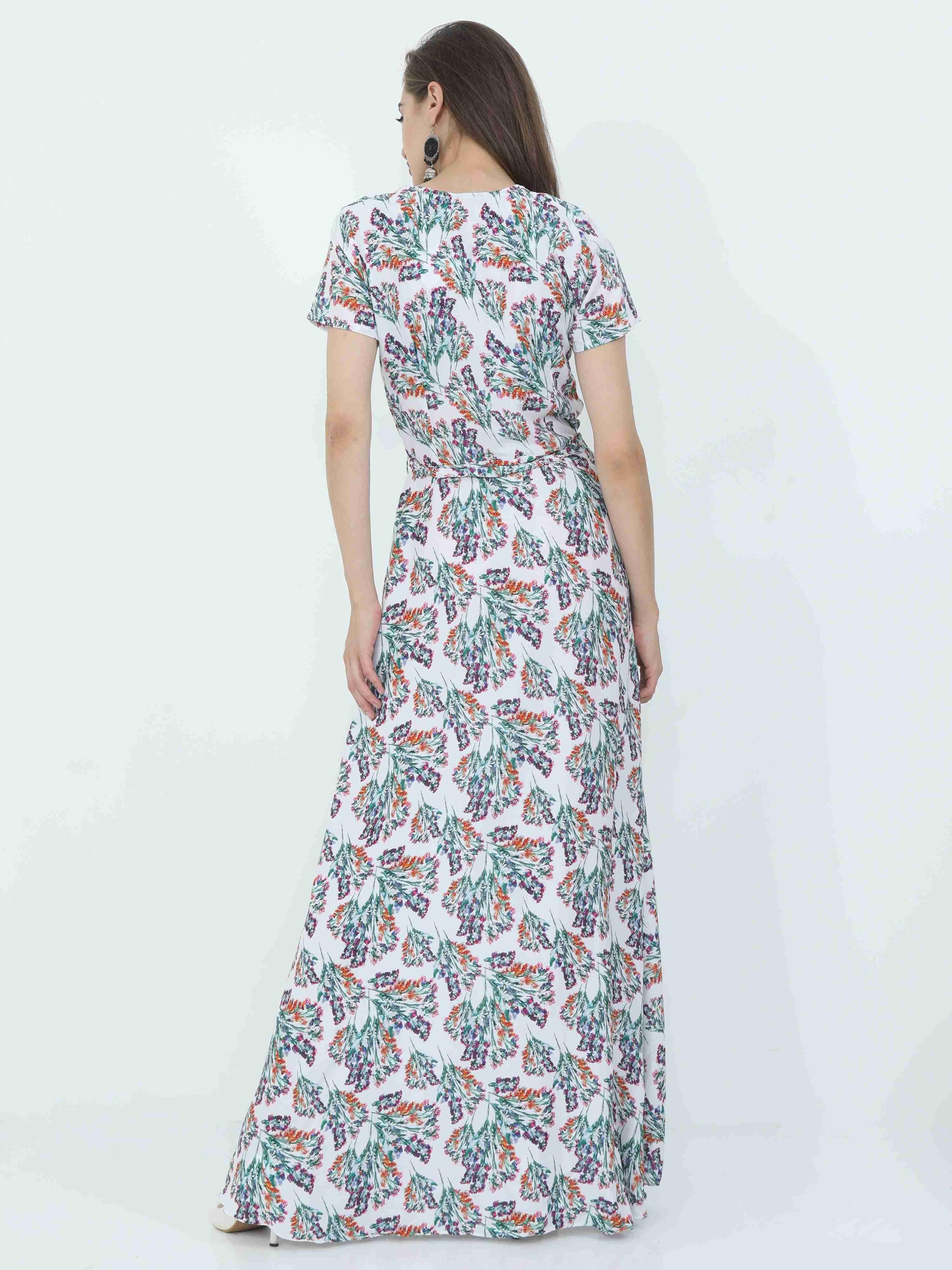 Multicolored Digital Print Fit & Flare Maxi Dress