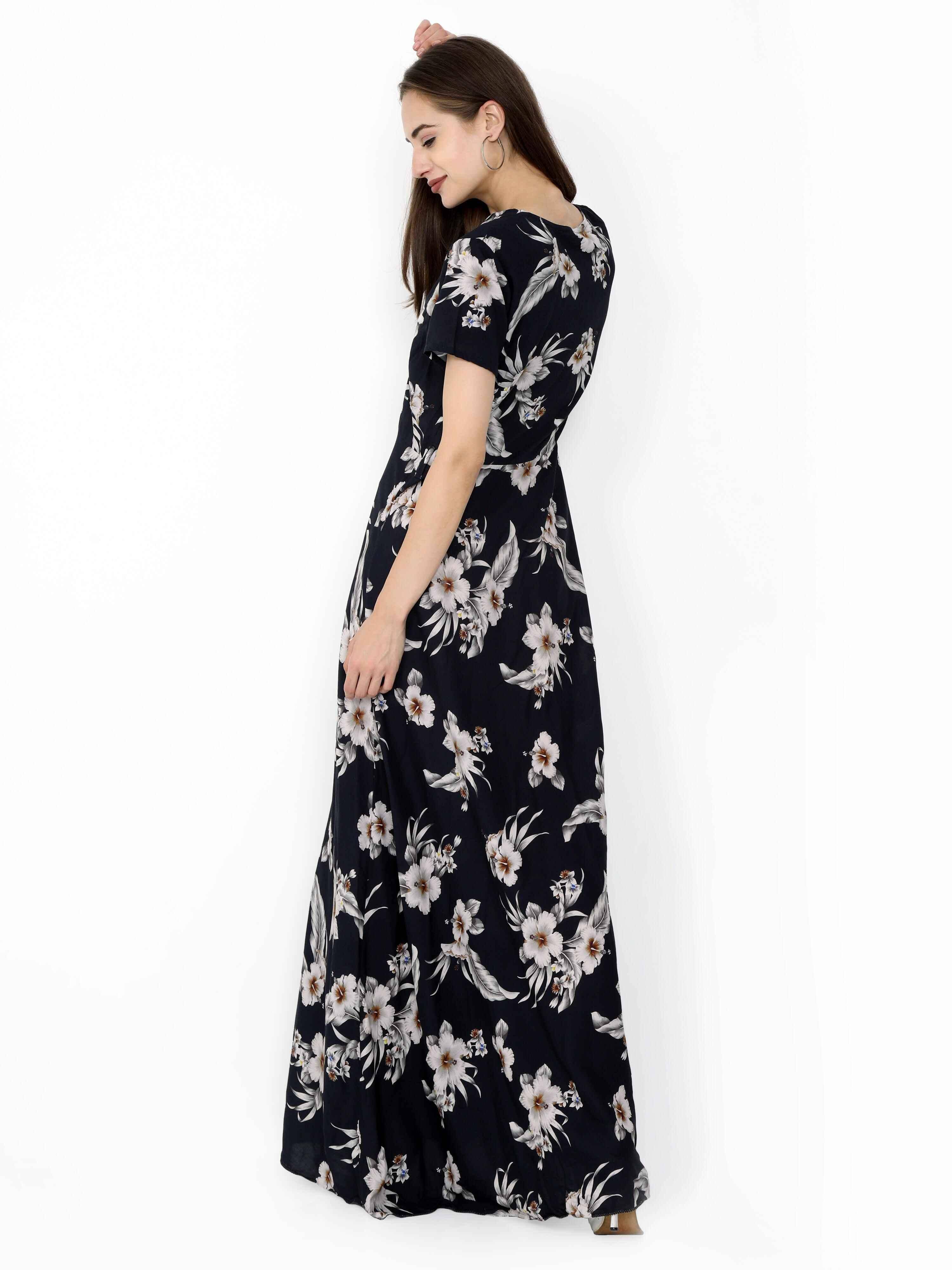 Multicolored Digital Print Fit & Flare Maxi Dress