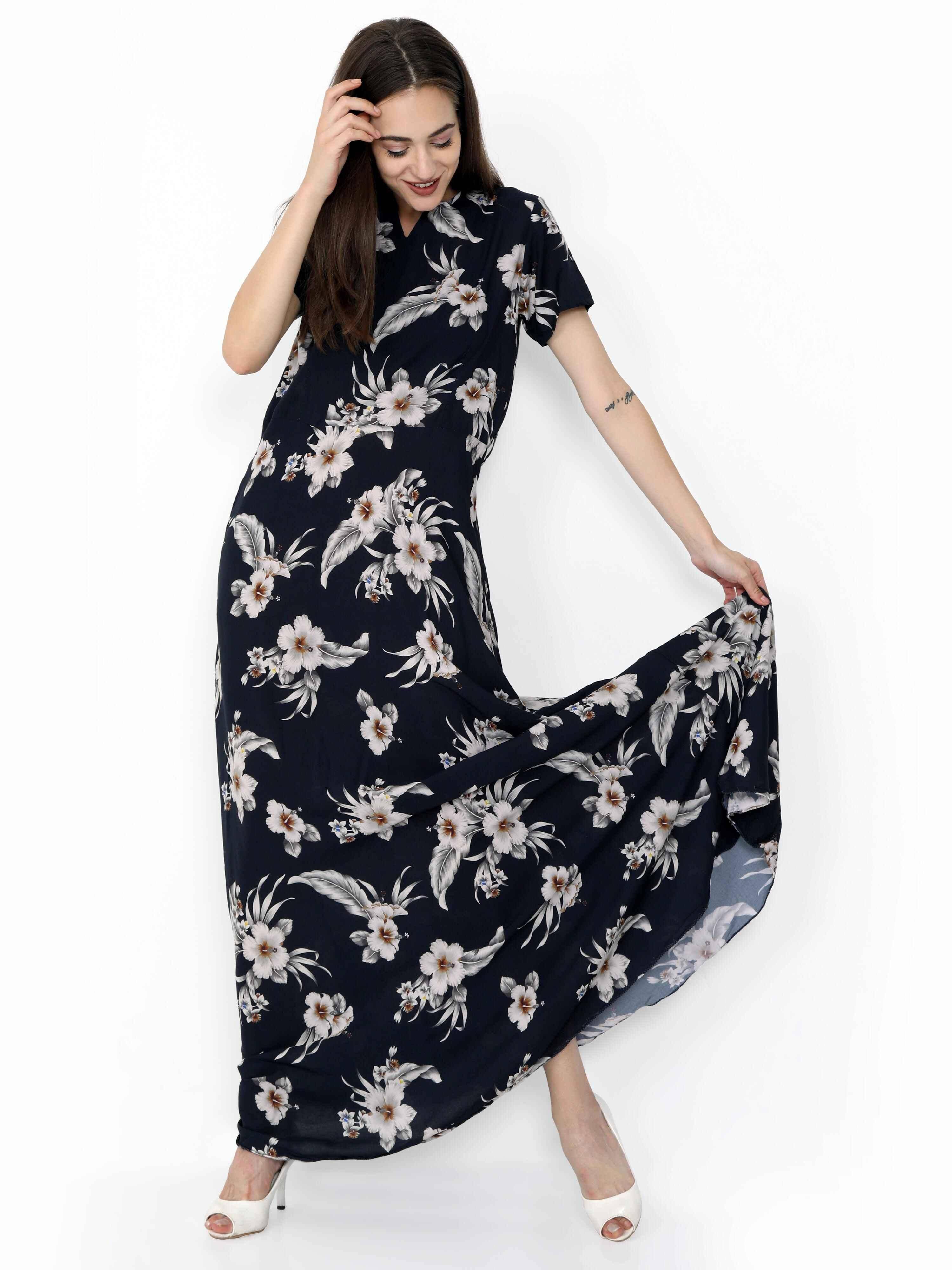Multicolored Digital Print Fit & Flare Maxi Dress