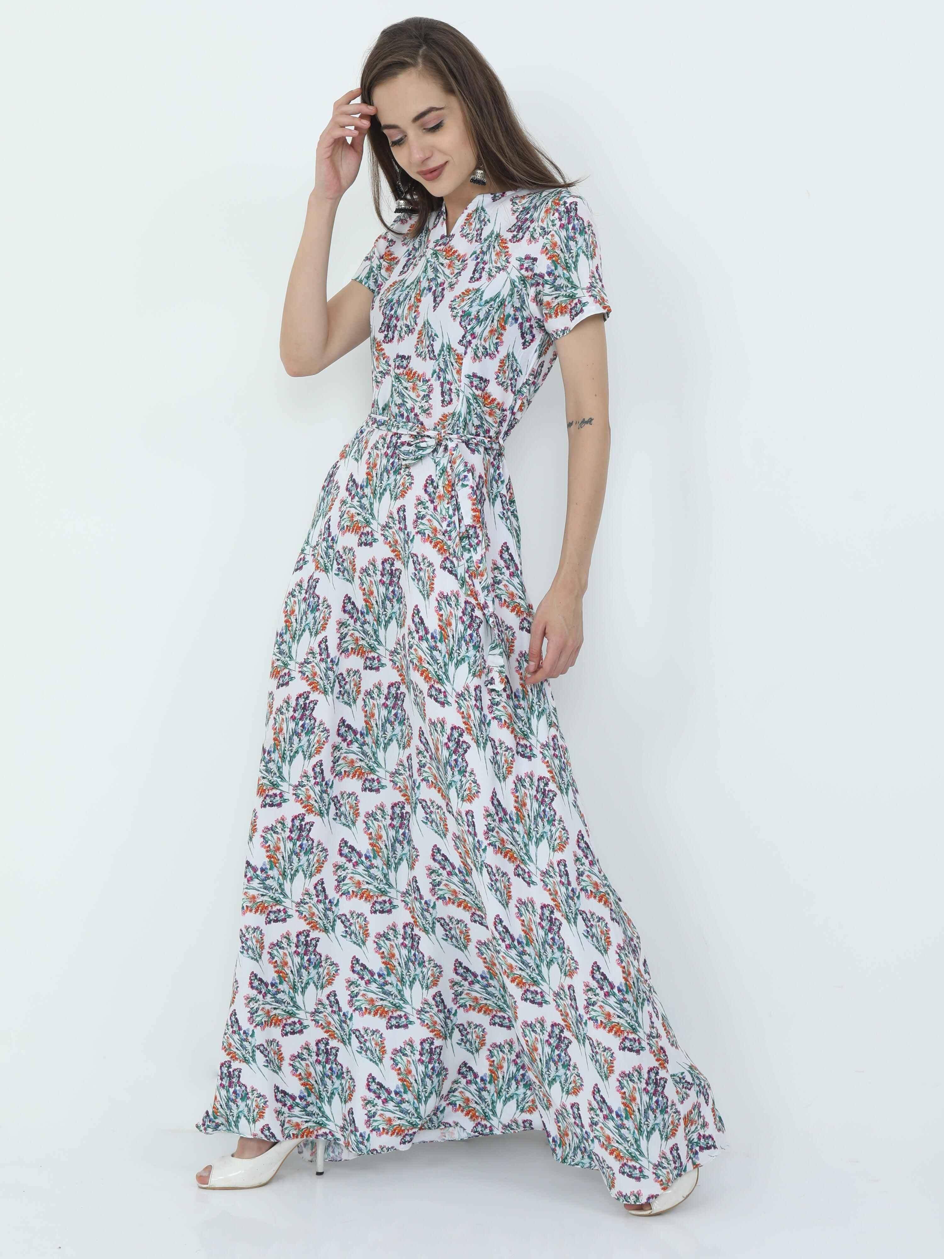 Multicolored Digital Print Fit & Flare Maxi Dress