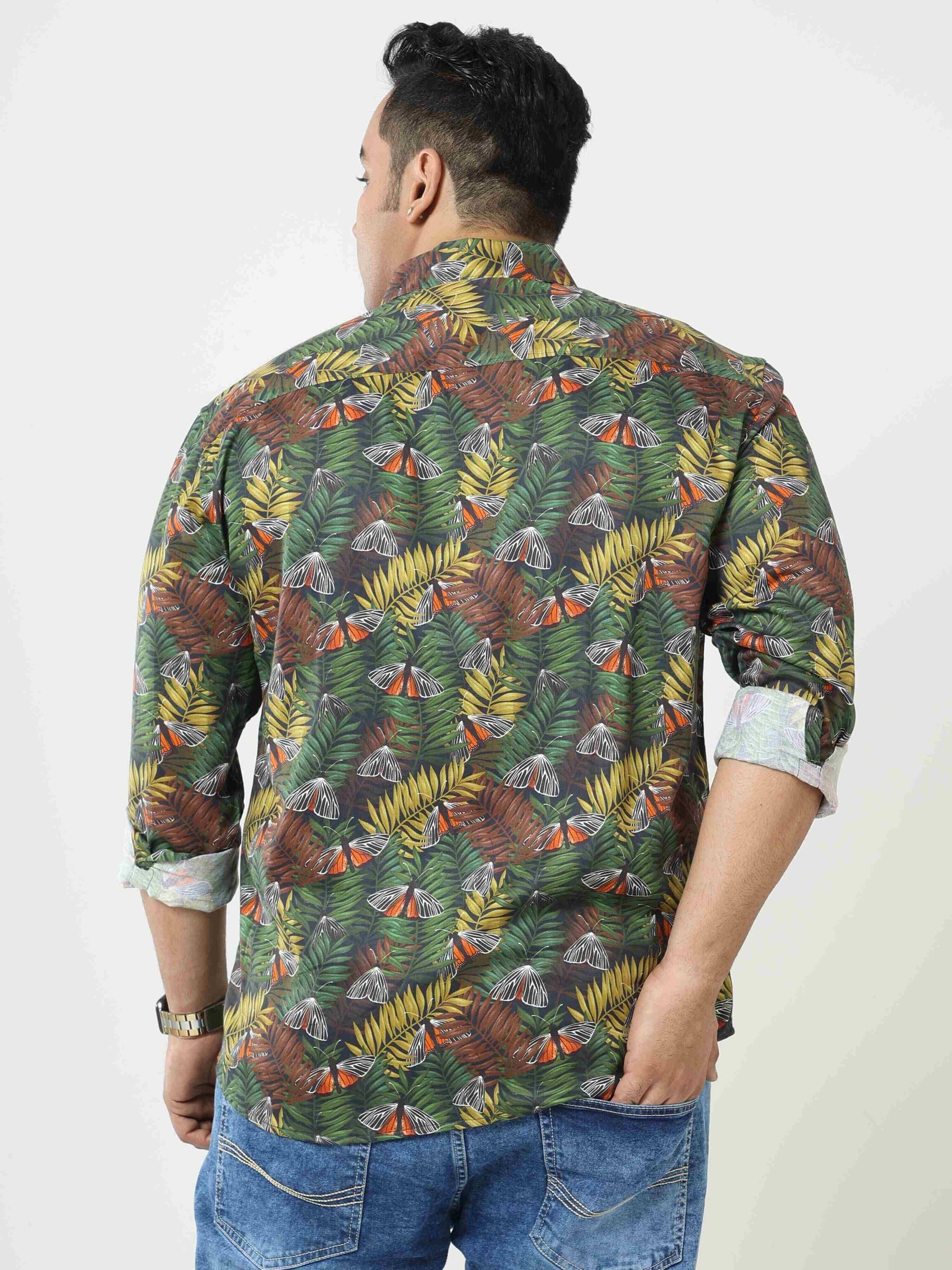 OAK Leaf Butterfly Printed Cotton Full Shirt Men's Plus Size - Guniaa Fashions