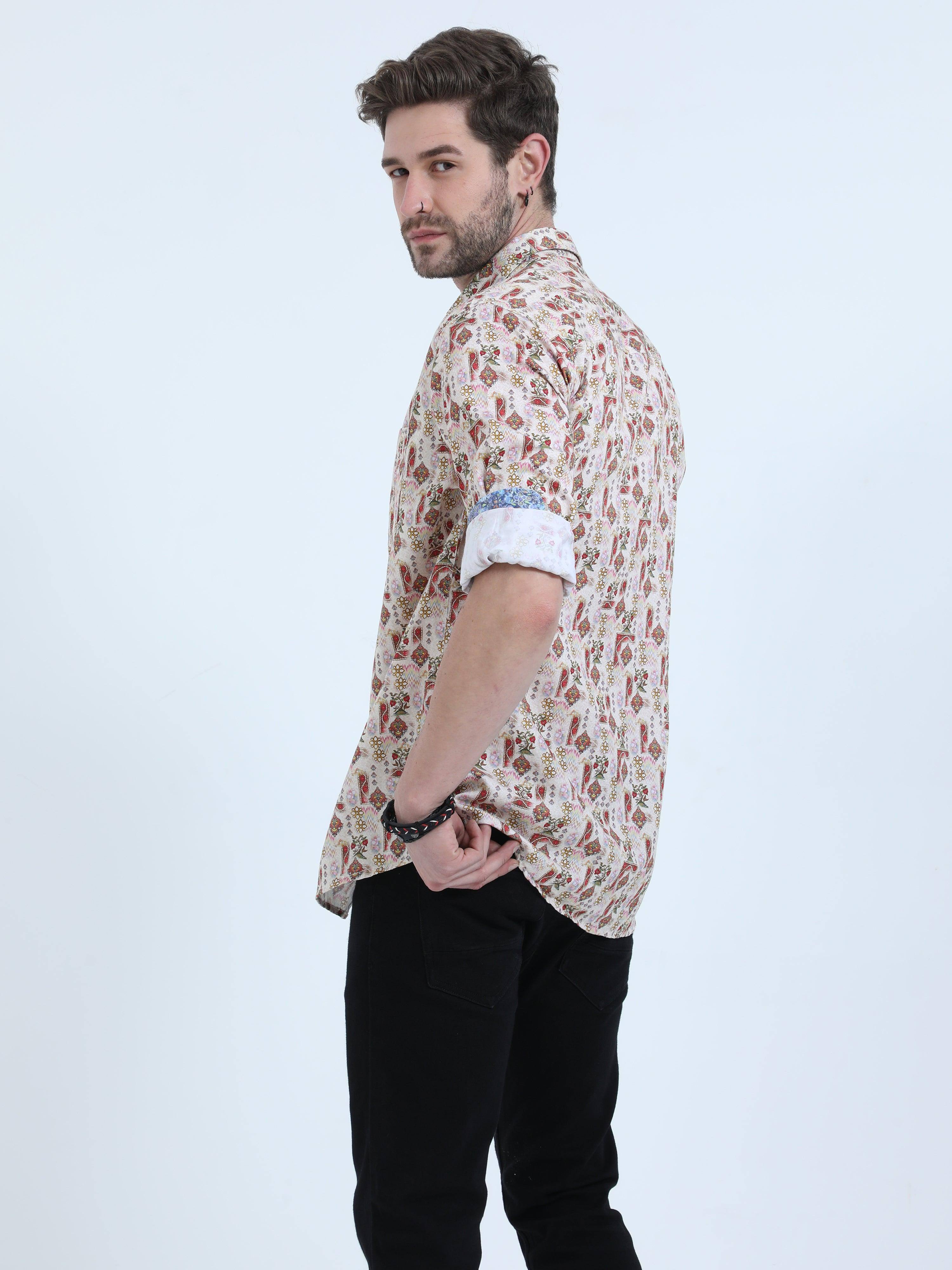 Red Flower Digital Printed Full Shirt