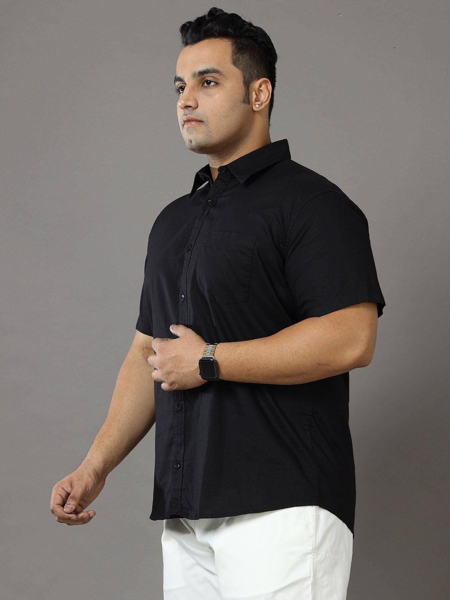 Rich Black Solid Half Sleeve Shirt Men's Plus Size