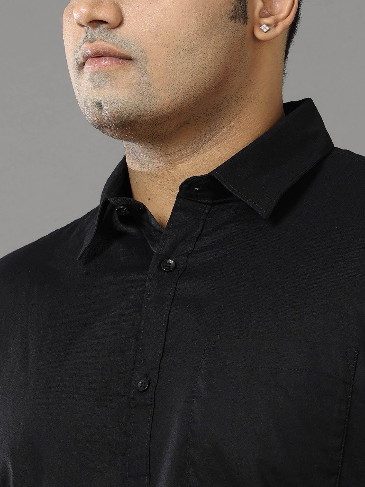 Rich Black Solid Half Sleeve Shirt Men's Plus Size