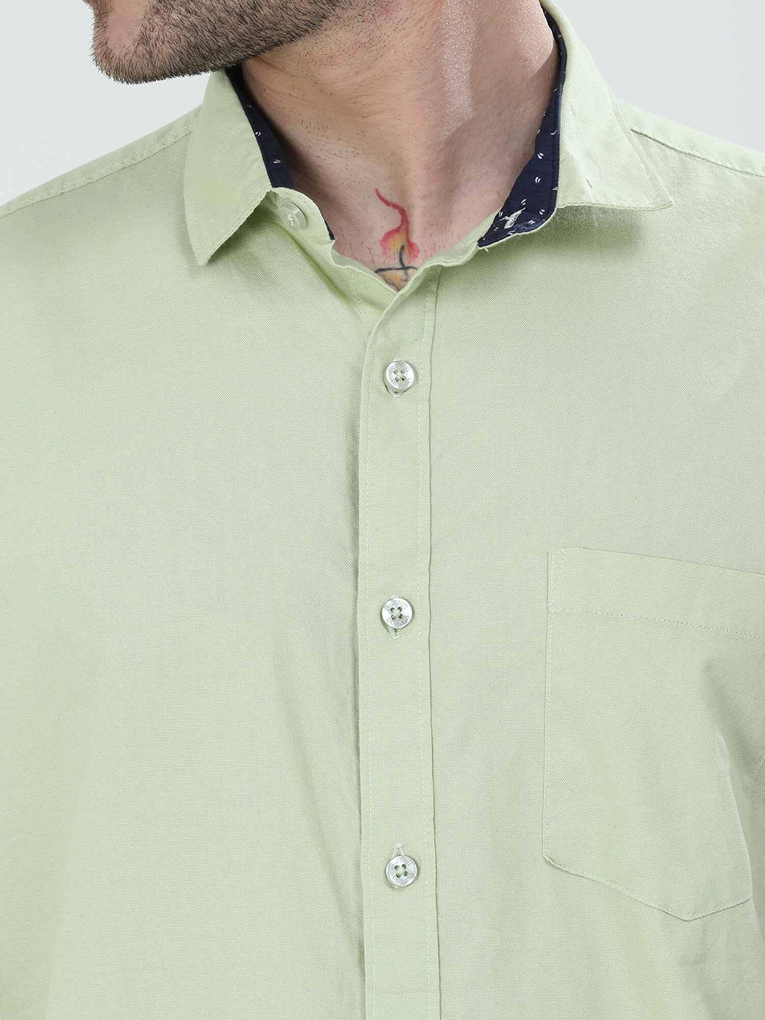 Tea Green Solid Half Sleeve Shirt