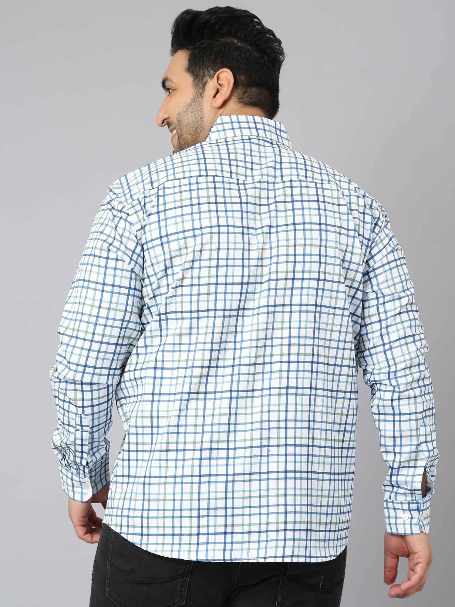 White Blue Green Checks Shirt Men's Plus Size