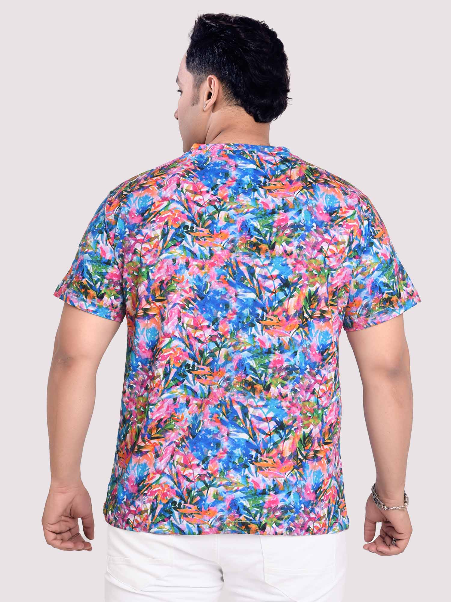 Flower Digital Printed Round Neck T-Shirt Men's Plus Size
