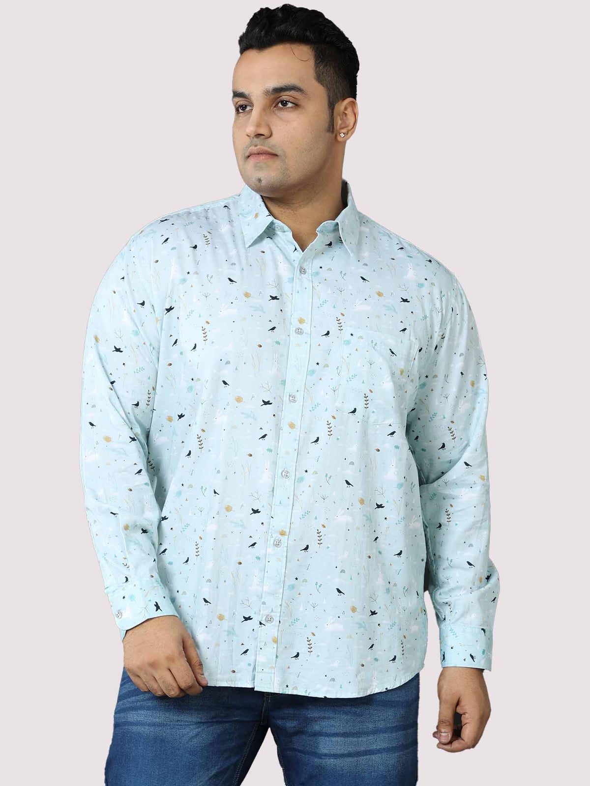 Seth Men's Light Blue Printed Shirt  Men's Plus Size