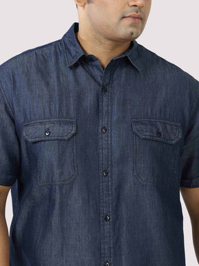 Indigo Denim Double Pocket Half Sleeve Shirt Men's Plus Size