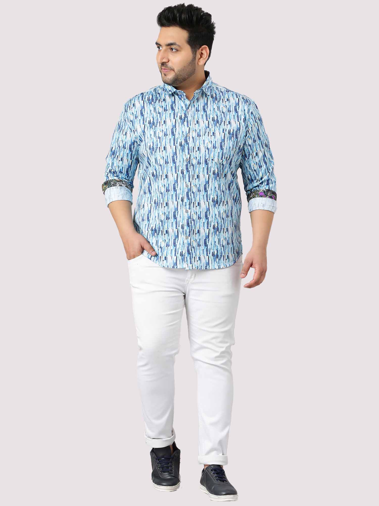 Blue Terrain Digital Printed Full Shirt Men's Plus Size