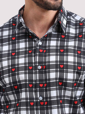 Las Vegas Black Checks With Heart Half Sleeve  Shirt