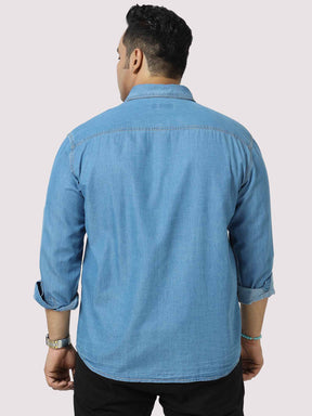 Blue Denim Double Pocket Full Sleeve Shirt Men's Plus Size