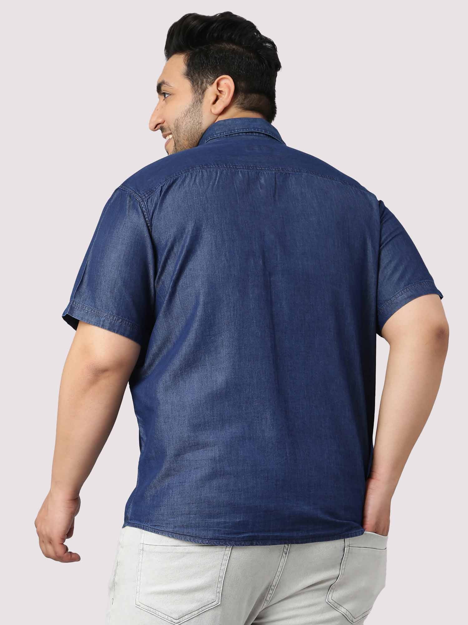 Indigo Denim Single Pocket Half Sleeve Shirt Men's Plus Size