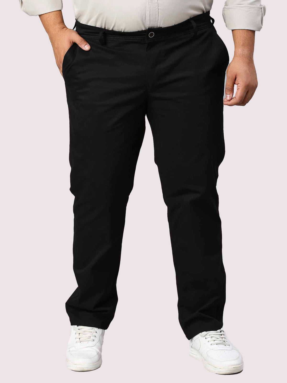 Black Solid Cotton Trouser Men's Plus Size