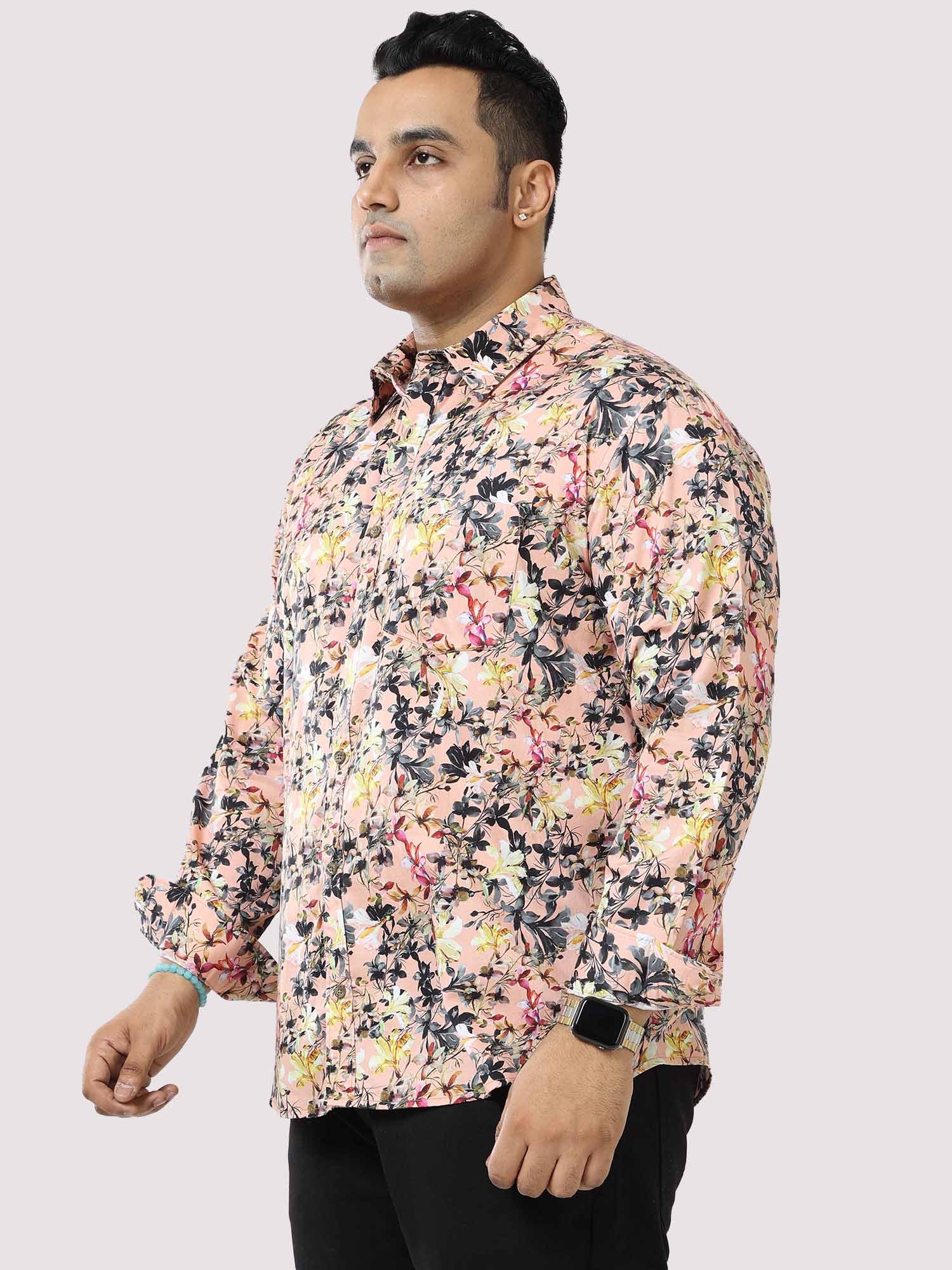 Peachy Floral Digital Printed Shirt Men's Plus Size