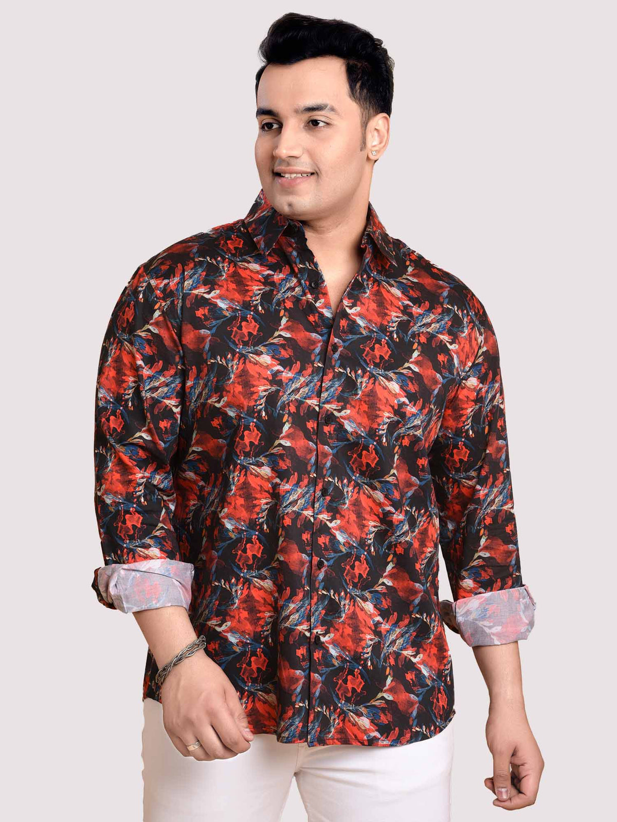 Red Current Printed Cotton Full sleeve Men's Plus size