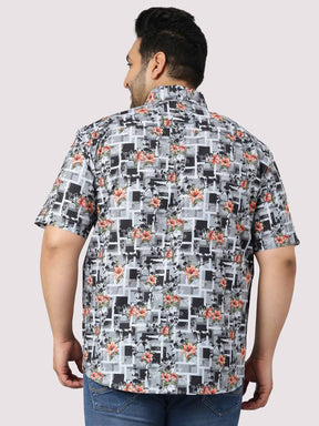 Abstract Flower Printed Half Sleeve Shirt Men's Plus Size