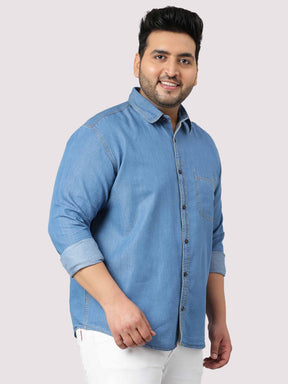 Blue Denim Single Pocket Full Sleeve Shirt Men's Plus Size