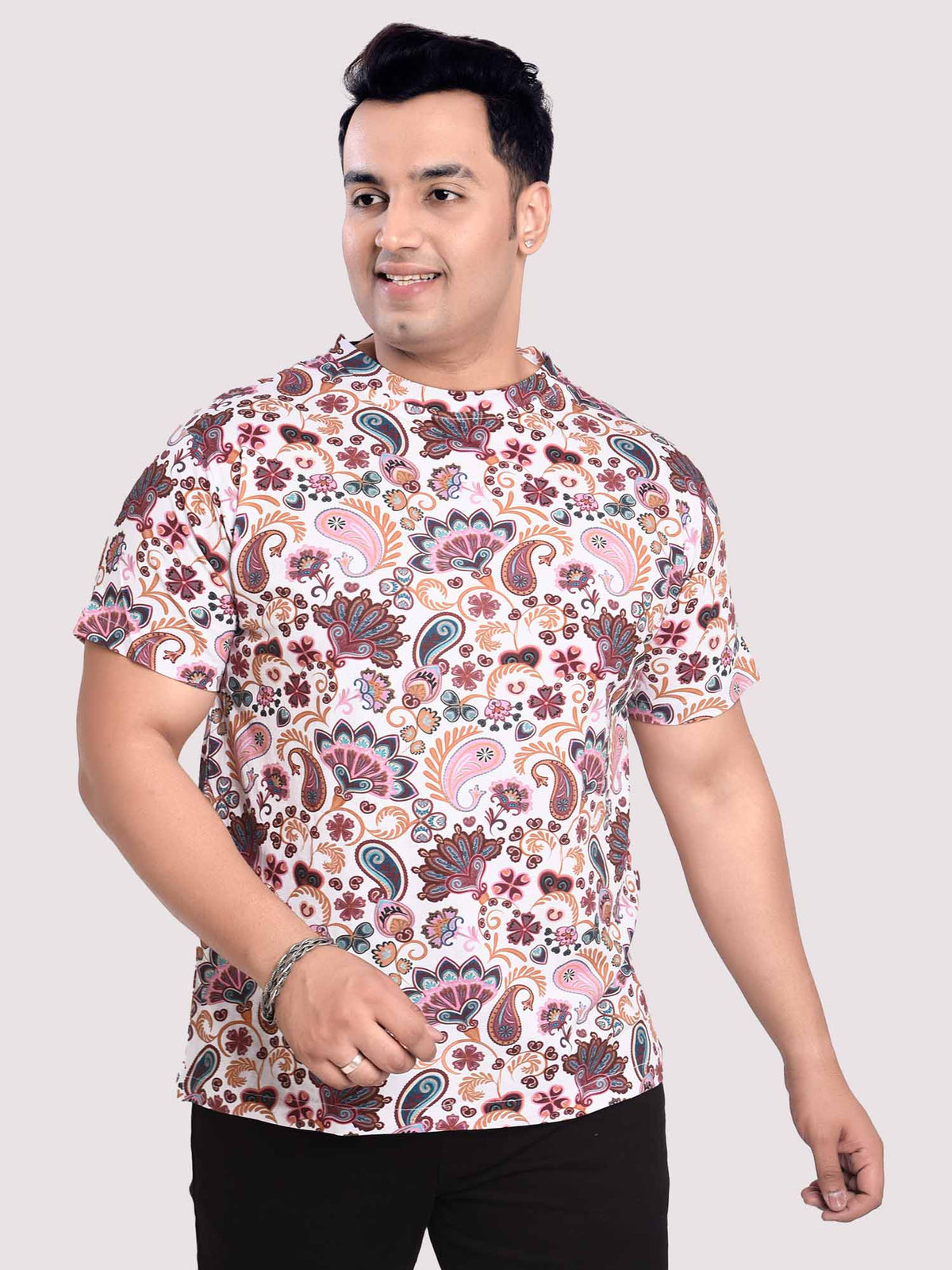 Paisely  Digital Printed Round Neck T-Shirt Men's Plus Size