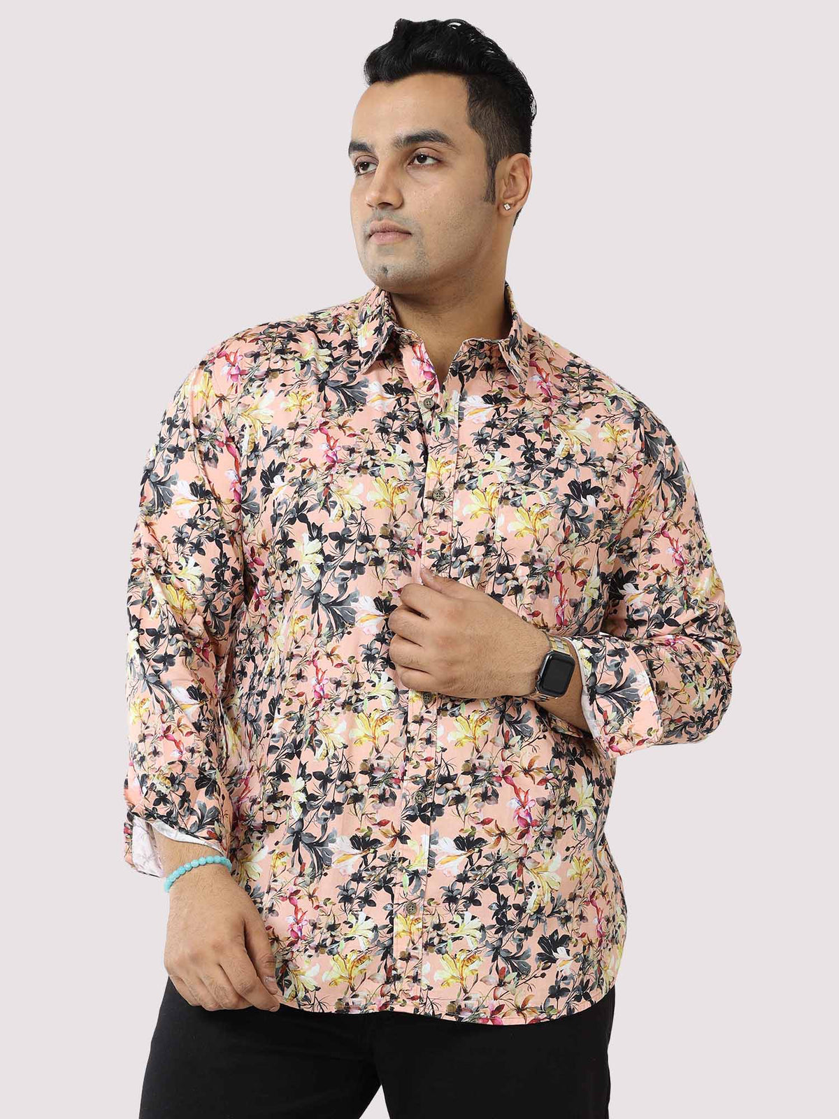 Peachy Floral Digital Printed Shirt Men's Plus Size