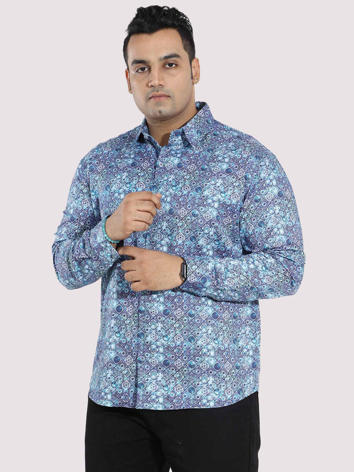 Propel Blue Cotton Satin Designer Shirt Men's Plus Size