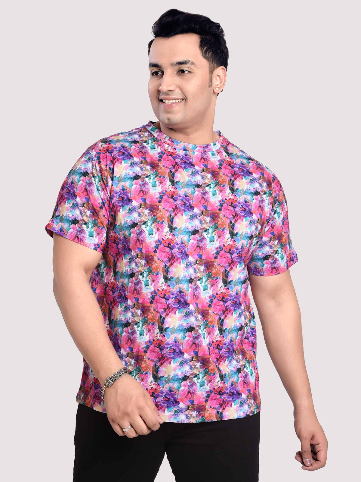 Azalea  Flower  Digital Printed Round Neck T-Shirt Men's Plus Size
