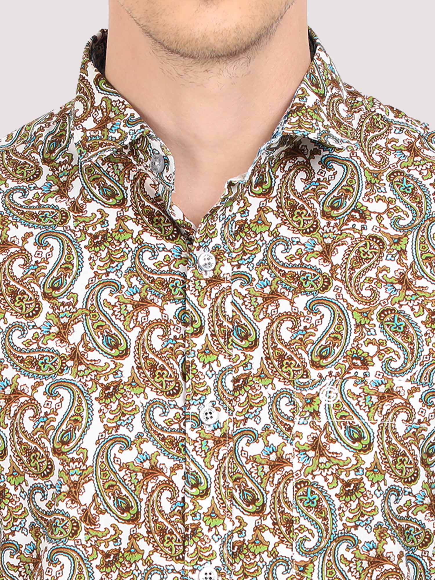 Beige Paisley Digital Printed Half Shirt