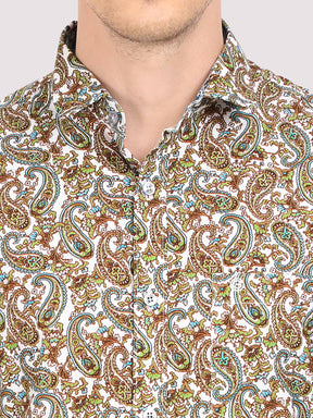 Beige Paisley Digital Printed Half Shirt