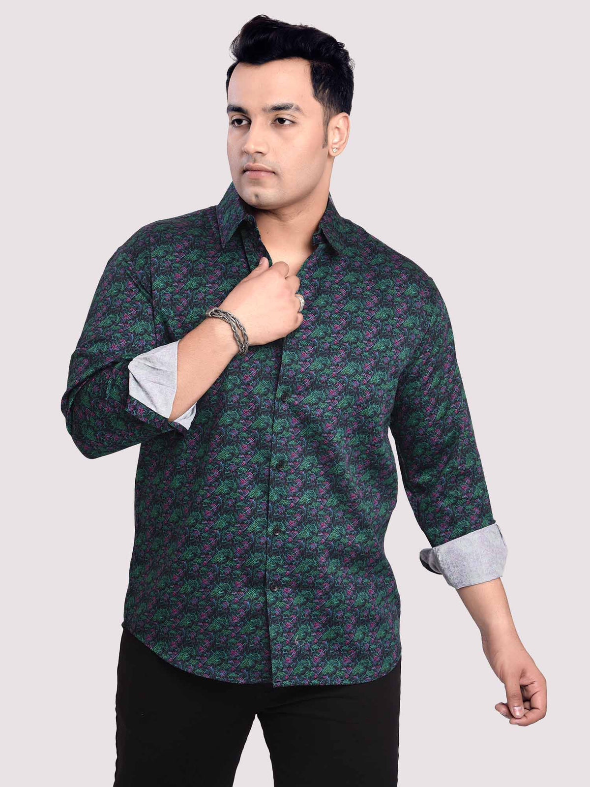 Green & Pink Printed Cotton Full sleeve Men's Plus size