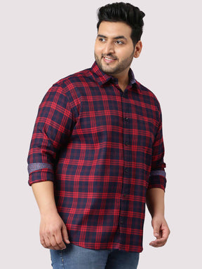 Red and Blue Indigo Cotton Check Shirt Men's Plus Size