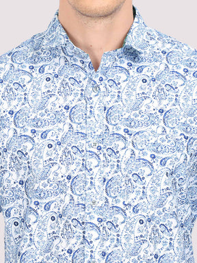 Indigo Paisley Digital Printed Half Shirt