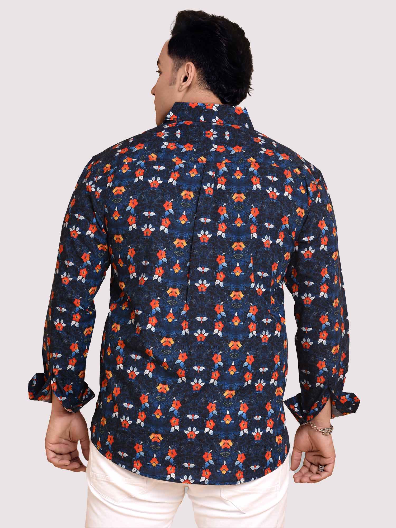 Flower On Navy Printed Cotton Full sleeve Men's Plus size