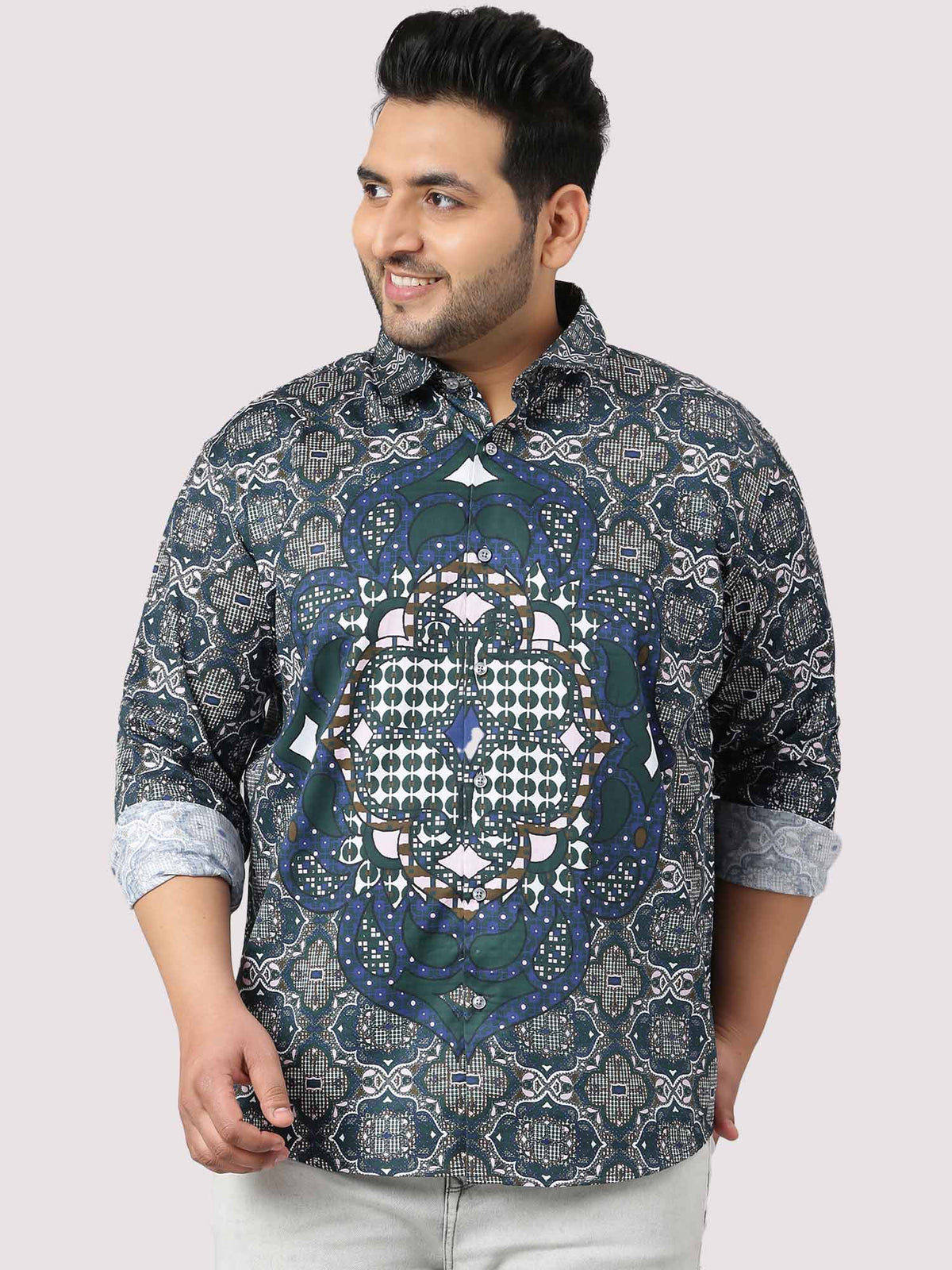 Modern Geometric Party Wear Shirts Men's Plus Size