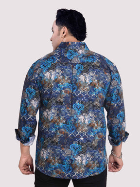 Electric Blue Mandal Printed Cotton Full sleeve Men's Plus size