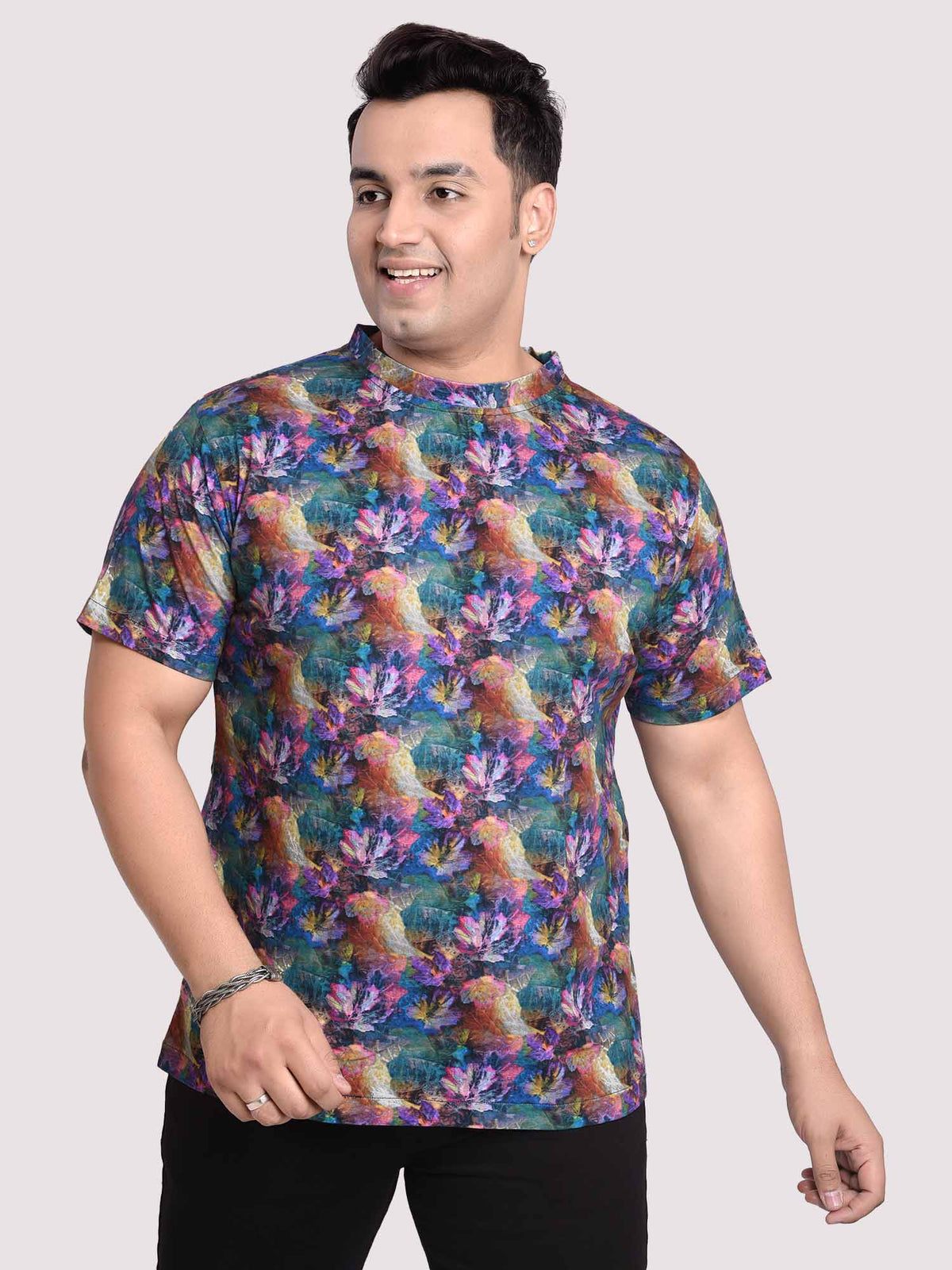 Tropical  Flower Digital Printed Round Neck T-Shirt Men's Plus Size